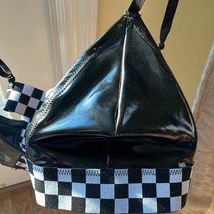 Checkered Leather Festival Playsuit Top (Size M)